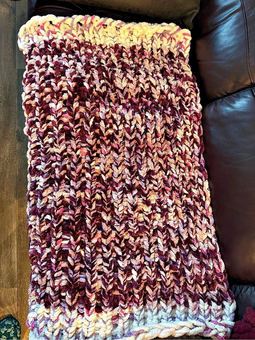 NEW handmade Plush Blanket in Purple, Pink, white (baby, pet, lap throw style)